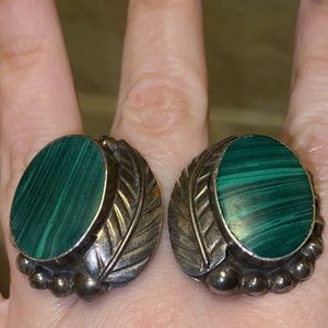 Huge Vintage Navajo Sterling Malachite Earrings 925